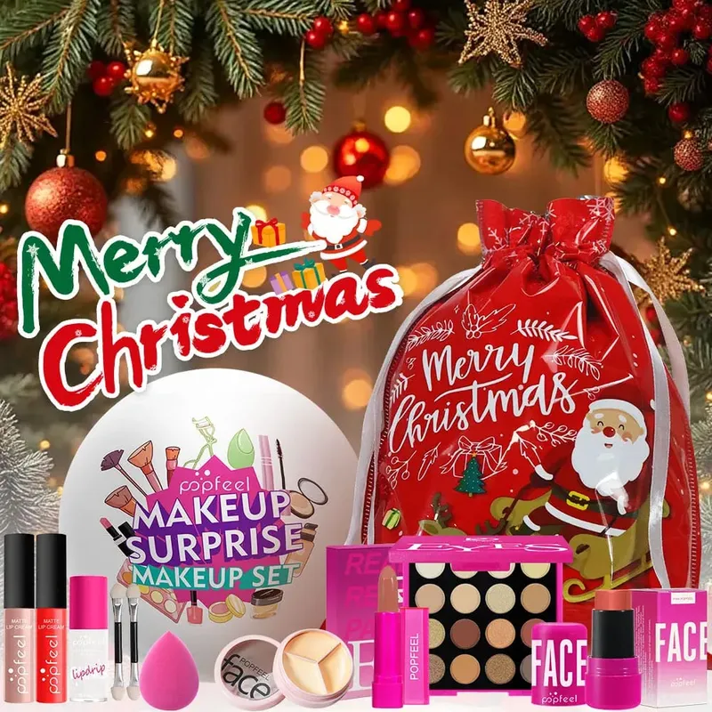Weihnachtsüberraschungs-Make-up-Ball-Geschenkset – 9-teilige Kosmetikkollektion mit Lidschatten und Lippenstiften – perfektes Weihnachtsgeschenk