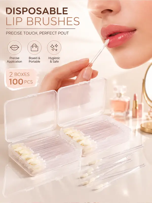 50/100 Pcs Disposable Lip Brushes Flocked Tip Makeup Brush Portable Hygienic Applicator for Lip Gloss Foundation Concealer Mask — image 1