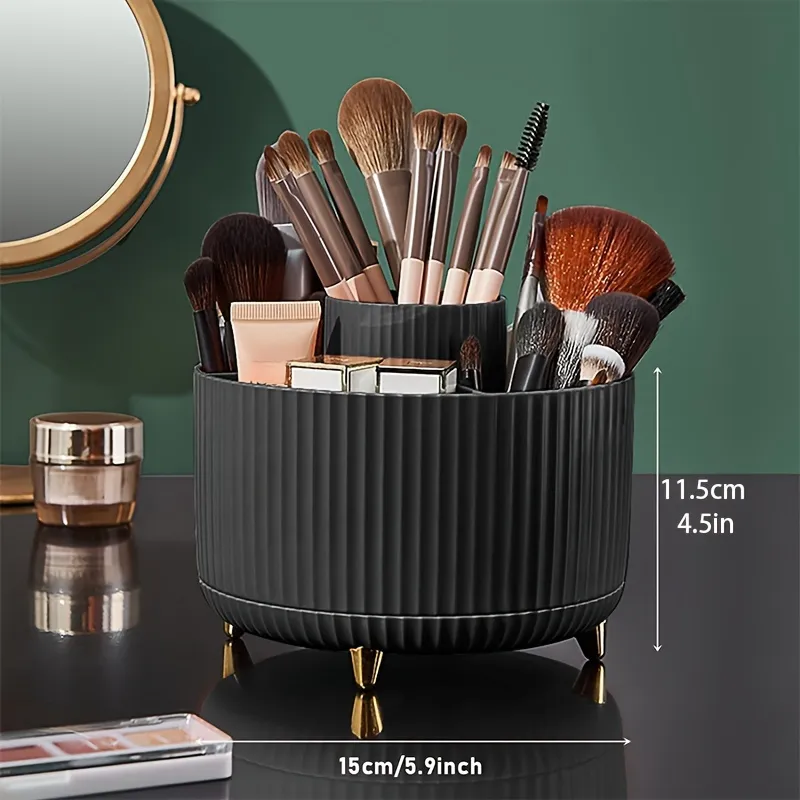 Penyusun Pemegang Berus Solek 5 Slot Berus Mekap Berputar 360° Penyusun Storan Desktop untuk Pejabat Bilik Mandi Desktop Vanity — image 6