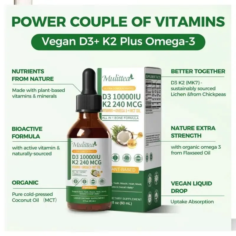 Mulittea Vitamin K2+D3 60ml E Vitamini ve Omega 3 Diyet Takviyeleri içeren Damlalar Kas İyileştirme ve Besin Emilimi — image 5