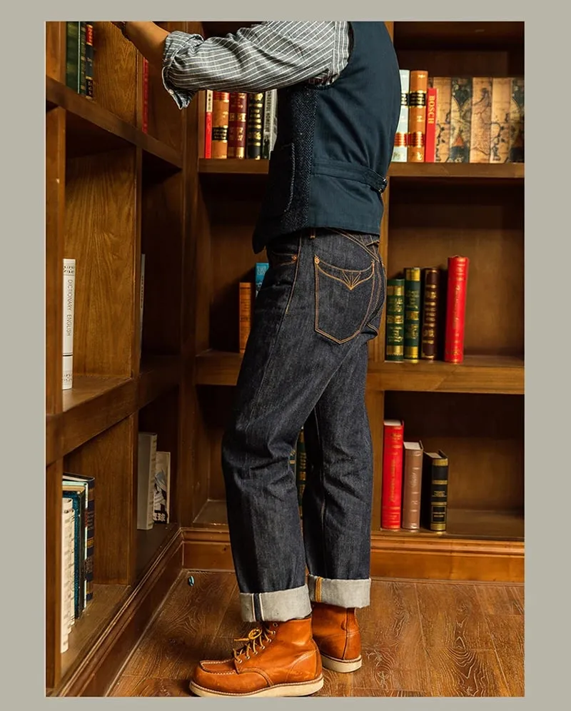 Jean rouge Tornado 350 Selvedge avec poches et coutures avec boucle au dos, pantalon en denim brut 14oz — image 9