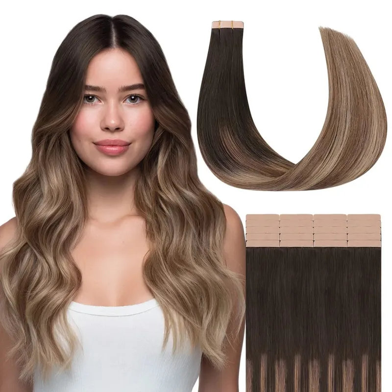 Sunmofavo Tape I Remy Human Hair Extensions Tyk Silkeagtig Lige Naturlig Brun Usynlig Tape 20 Stk Salon Grade Til Kvinder — image 11
