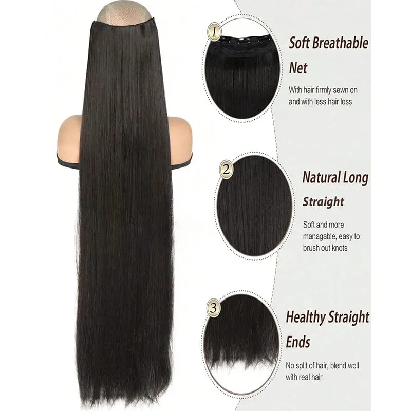 ยาวพิเศษตรง 5 คลิปต่อผมคลิปในส่วนขยาย Hairpieces สำหรับผู้หญิงสังเคราะห์ธรรมชาติคลิปผมตรงชิ้น — image 4