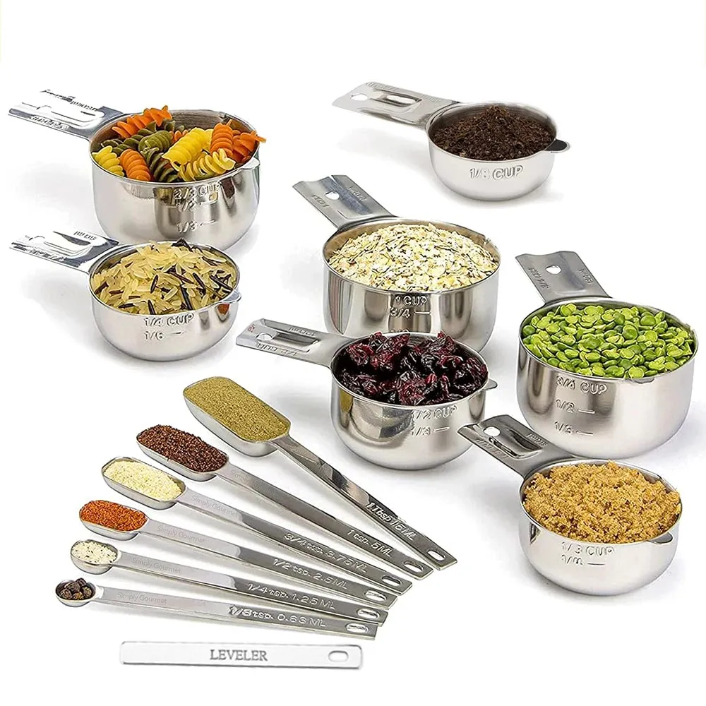 Set Cawan Sukat dan Sudu Keluli Tahan Karat 14PCS dengan Bahan Kering dan Cecair Penyamaratakan Sesuai untuk Memasak & Membakar — image 4