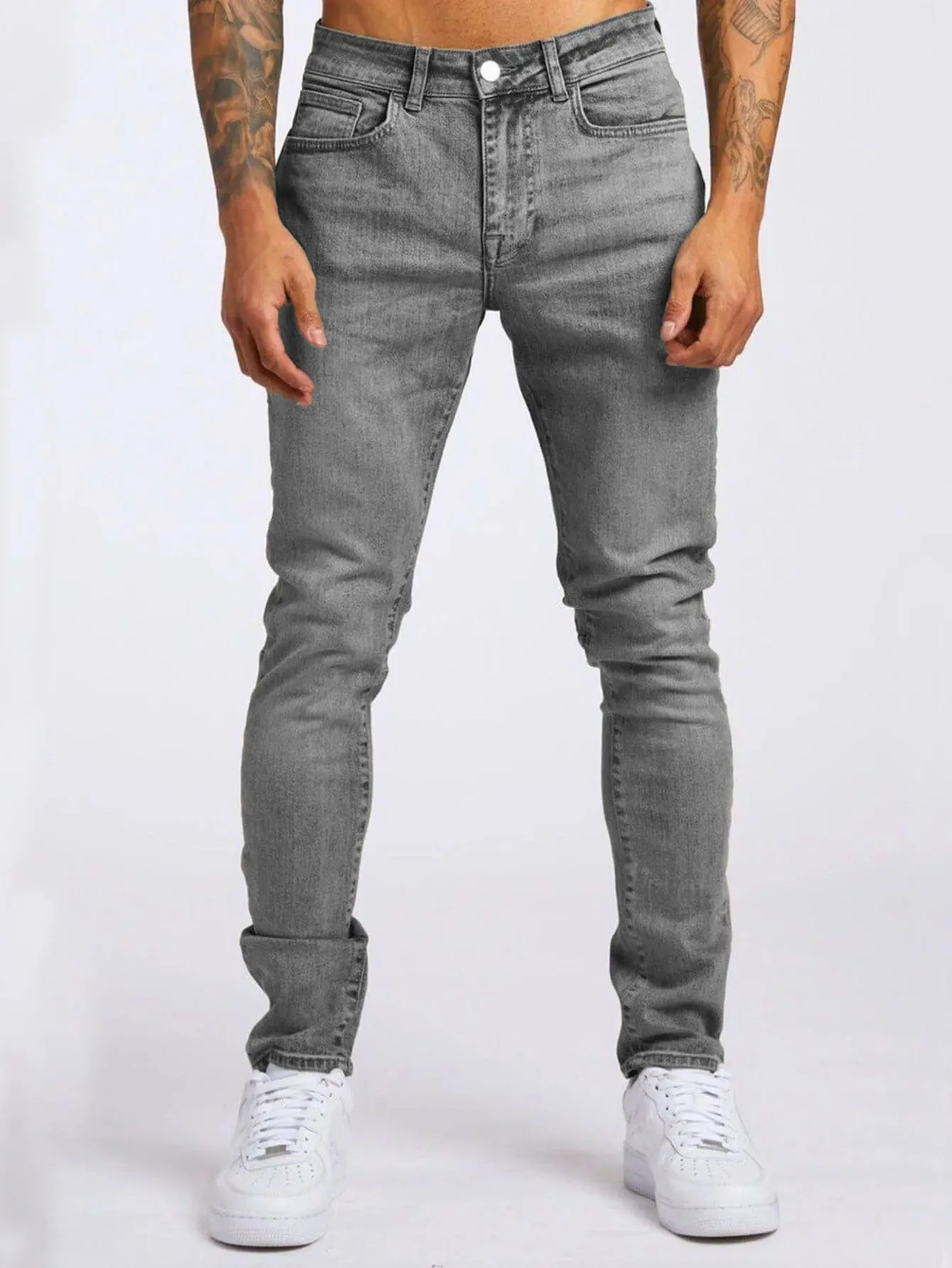 กางเกงยีนส์บุรุษยืดหยุ่นผอมสีทึบยืดกางเกงดินสอ SLIM FIT DENIM กางเกงยีนส์ Jogging Streetwear คาวบอยกางเกงลำลองสีดำ — image 4