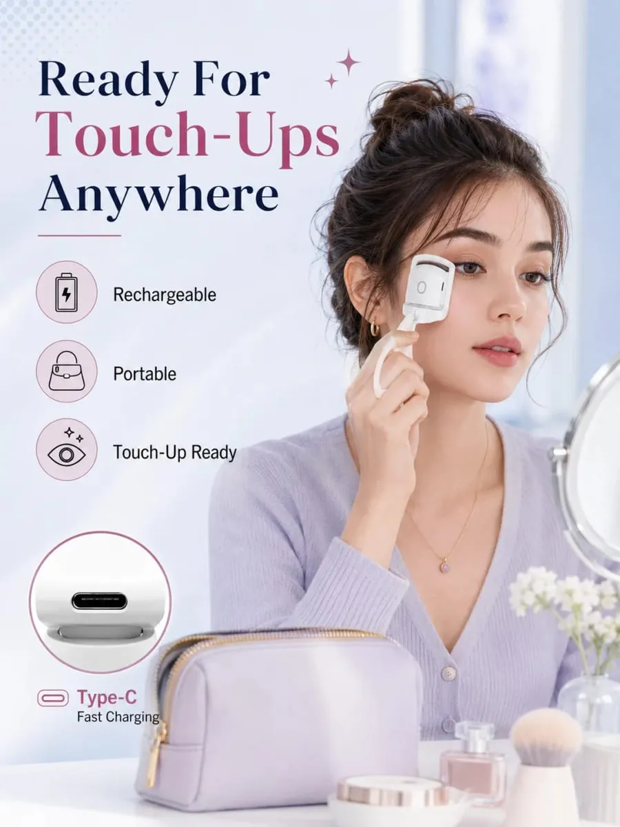 Electric Eyelash Curler Heated Eyelash Curler Rechargeable Eyelash Curler Dual Temperature Fast Heating Portable Makeup Tool — image 6