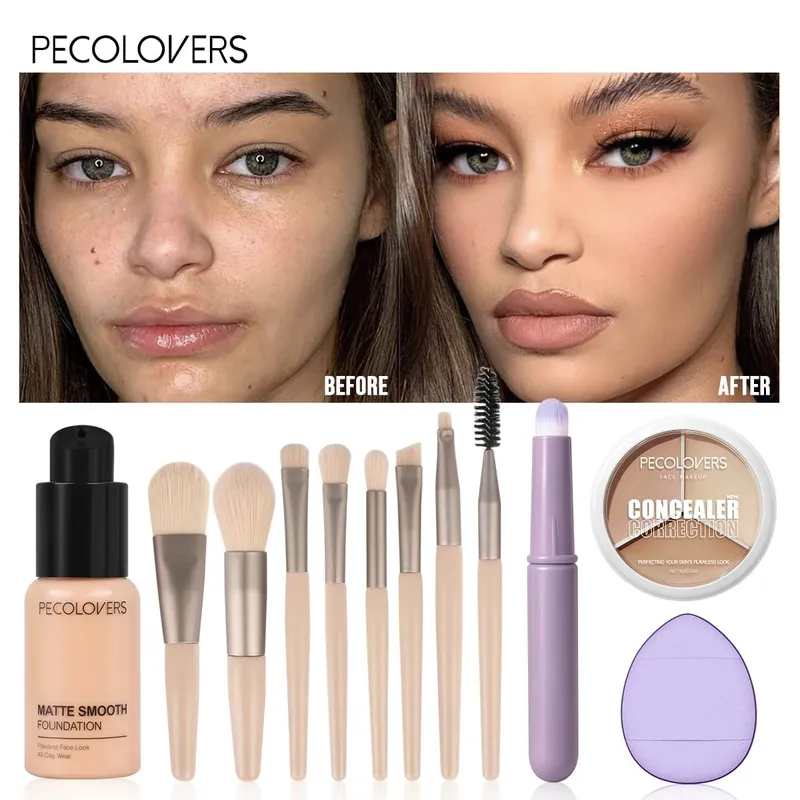 12 ΤΕΜ Σετ Προσώπου Liquid Foundation+concealer+Πολλαπλά Εργαλεία Μακιγιάζ Ομοιόμορφο Μακιγιάζ Αδιάβροχα και ανθεκτικά καλλυντικά προσώπου