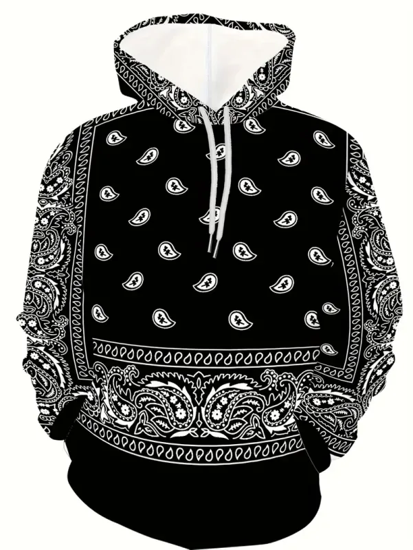 Creative Cashew Pattern Printed Hoodie Cool Men's Hoodie Men's Casual Flat Design Hoodie Paired With Kangaroo Pocket Streetwear — image 4