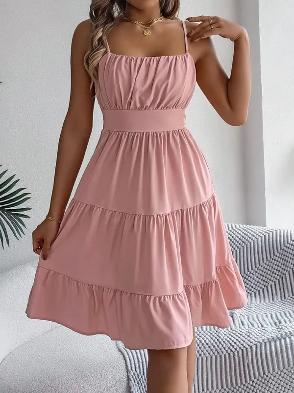 Casual Wakacyjna Potargana Sukienka Camisole Wiosna Lato Damskie Solidne sukienki na 2026 Walentynki Odzież damska Różowy Niebieski — image 2