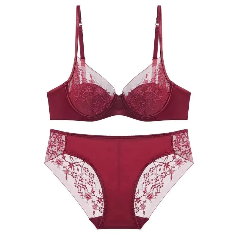 Gelin Şenlikli Kırmızı Dantel Intimates Kiti Yumuşak Balenli Ince Fincan Şınav Destek iç çamaşırı seti Küçük Göğüs 32-38 Kadın iç çamaşırı — image 14