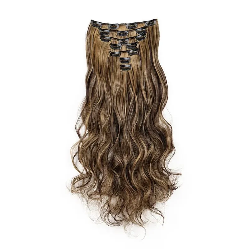 Coiffure longue droite 16 Clips 7 pièces/ensemble Extensions de cheveux postiches synthétiques blondes noires naturelles résistantes à la chaleur pour les femmes Kp — image 22