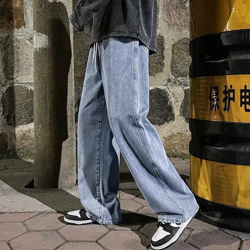Brand Men's Jeans Korean Version Student Casual Pants High Street Straight Loose Wide Leg Jeans Black Grey Blue Baggy Jeans — image 6
