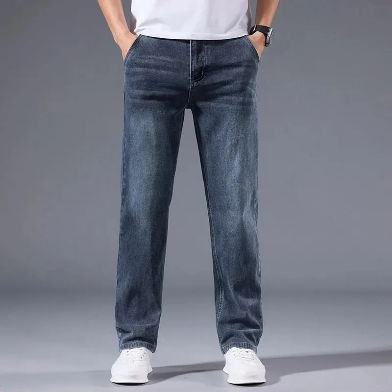 Jean ample à jambe droite pour hommes, pantalon décontracté élastique rétro délavé, adapté à toutes les saisons, pantalon polyvalent — image 2
