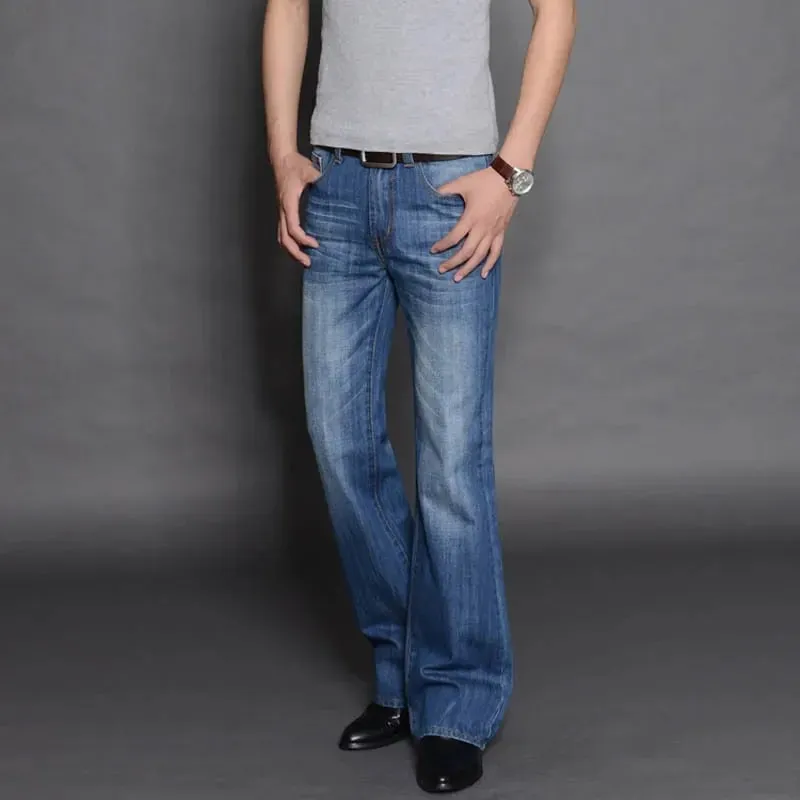 Jeans svasati in denim Pantaloni da uomo in denim con taglio a stivale Comodi pantaloni neri blu casual larghi leggermente sottili classici per bootcut maschile — image 9
