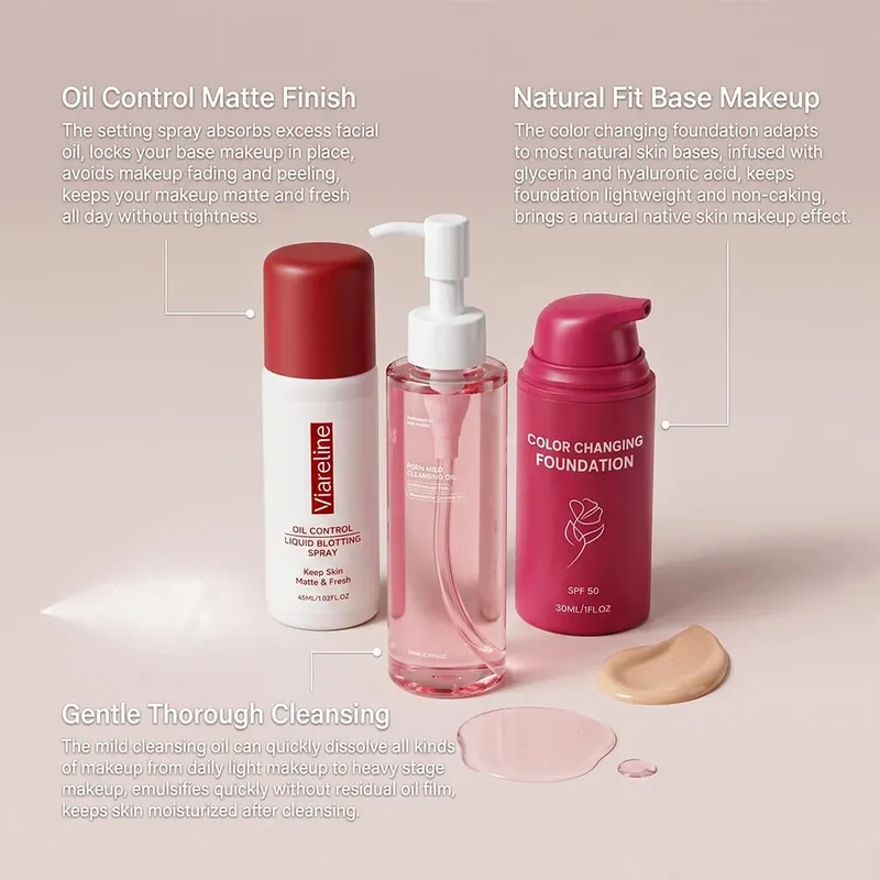 Kit per il trucco 3 in 1 Olio detergente Fissante Fondotinta spray Opaco A lunga durata Idratante delicato Finitura naturale Set quotidiano — image 3