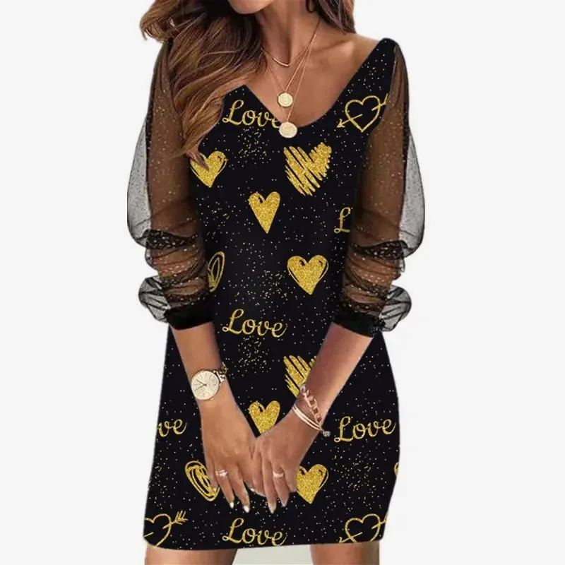 2024 New Spring-style Round Neck Sequins Perspective Gauze Lady Dress — image 4