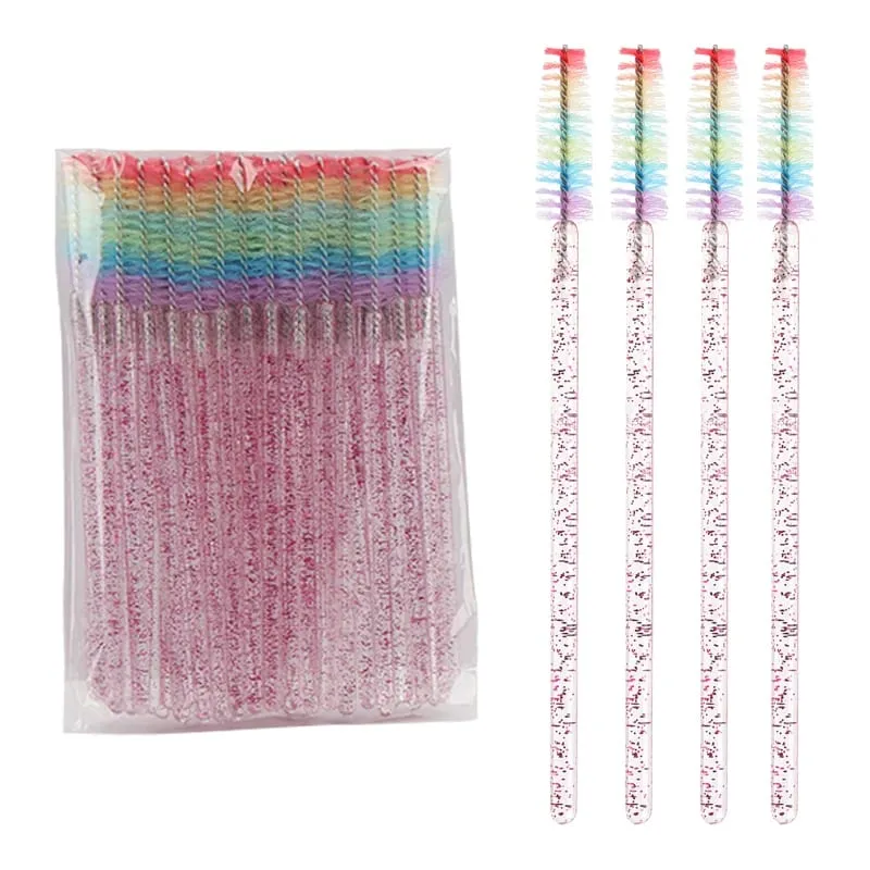 50pcs Berus Bulu Mata Kristal Boleh Pakai Sambungan Bulu Mata Berus Makeup Tongkat Maskara Aplikator Sikat Kening Berus Mikro Pelangi — image 8
