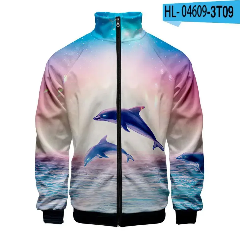 Harajuku Popular Novelty dolphin 3D Print Zipper Raglan Jacket Windbreaker Boys/Girls Comfortable Stand Collar Jackets Coats — image 34