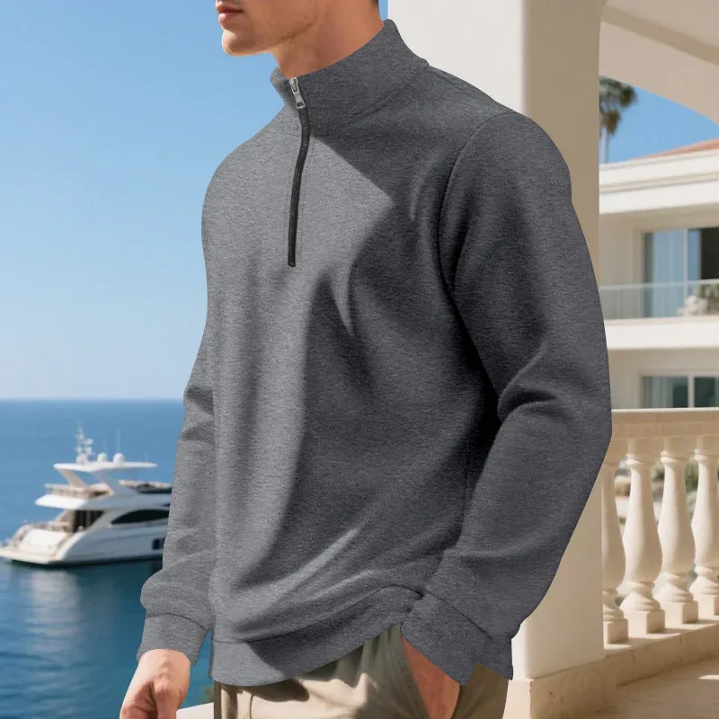 2026 New Fleece Lined Half Zip Sweatshirt for Men, Autumn Winter Solid Color Plus Size Casual Pullover Hoodie Daily Leisure Wear — image 33