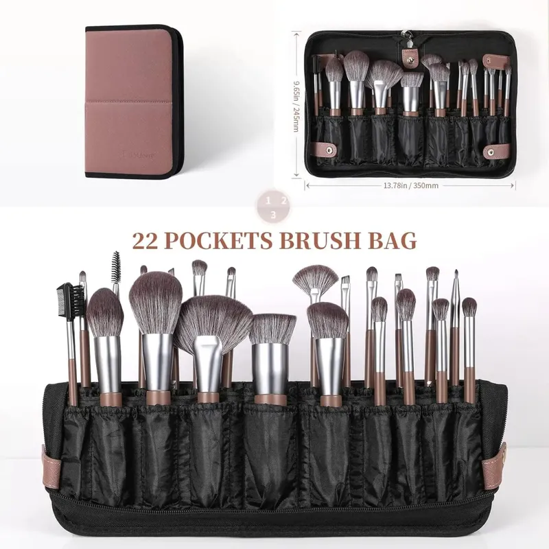 DUcare Makeup Brushes 22Pcs With Foldable BAG Nylon Hair Fan Powder EyeShadow Blending Eyeliner Eyebrow Cosmestic Make up Brush