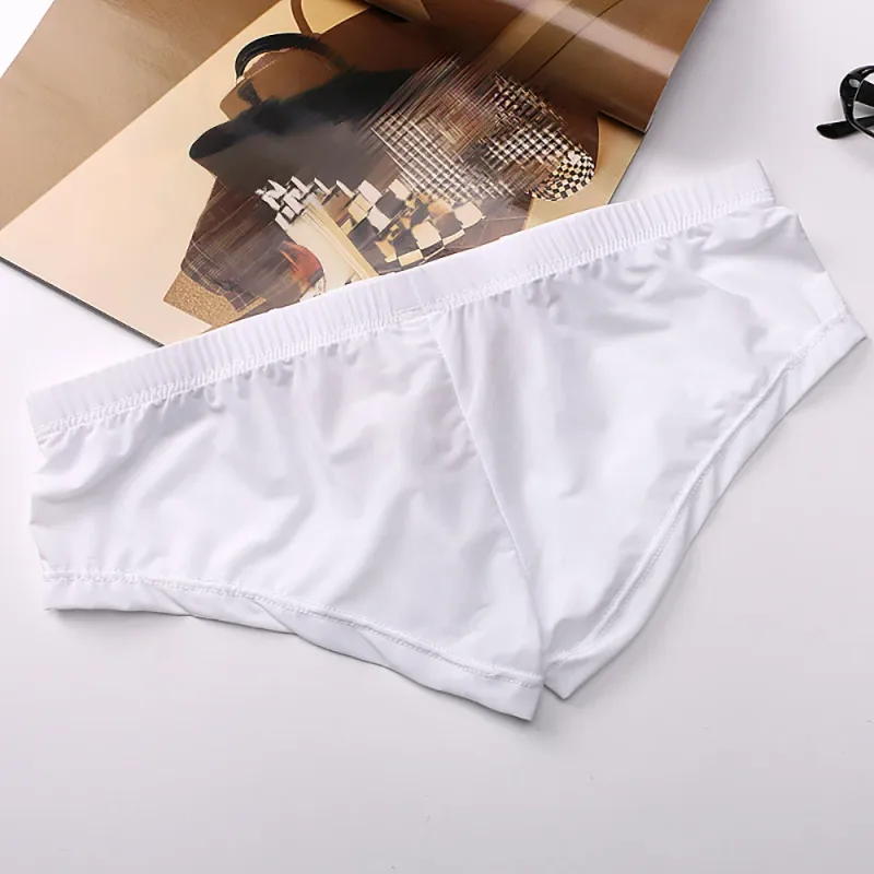 1pc Men's Ice Silk Low Waist Briefs Elastic Solid Color U-Convex Pouch Panties Lingerie Male Underwear Underpants