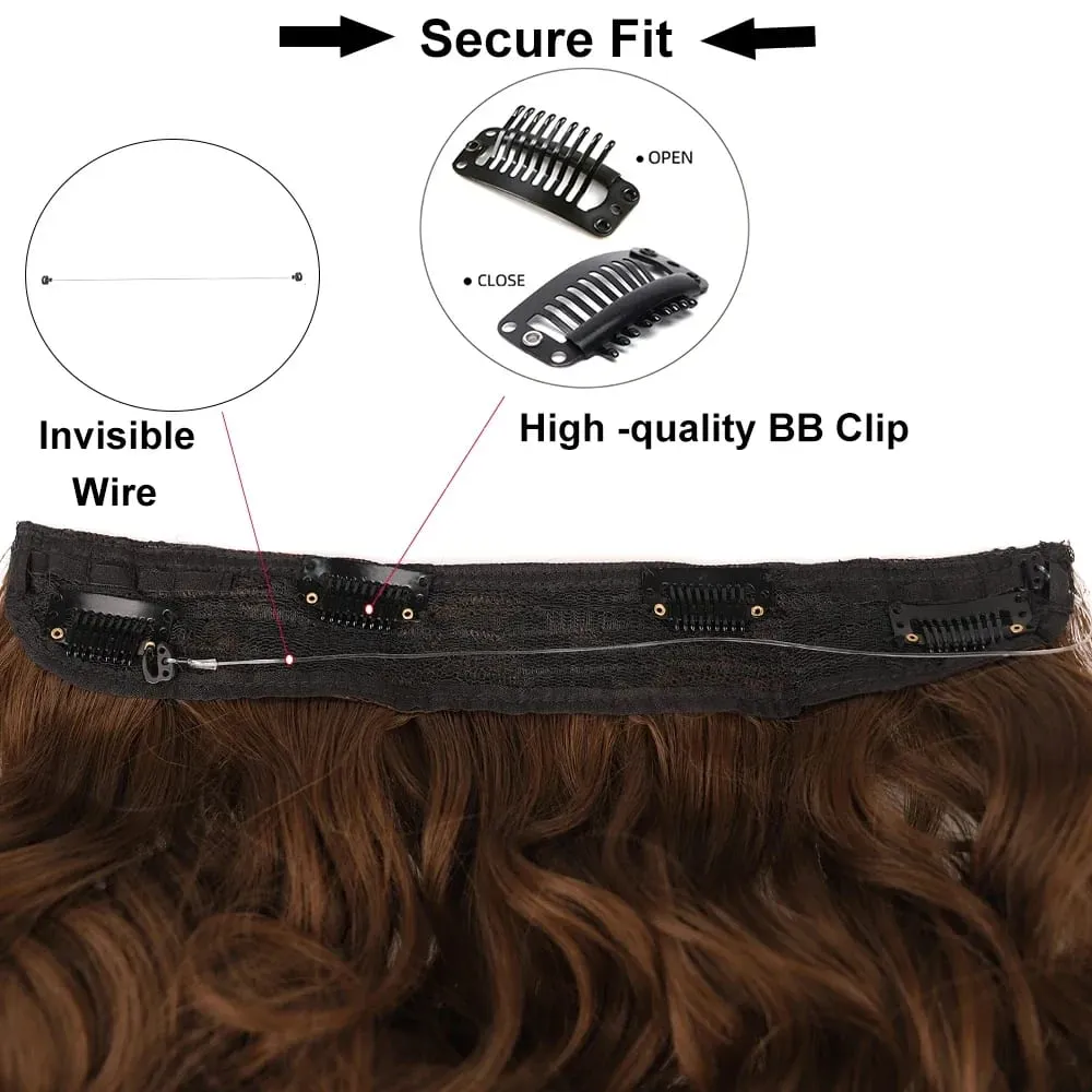 Synthetische unsichtbare Draht-Haarverlängerungen, lang, 4 Clips in Wellen, lockiges Haarteil für Frauen, 20-Zoll-Haarverlängerungen mit geheimer Fischlinie — image 5