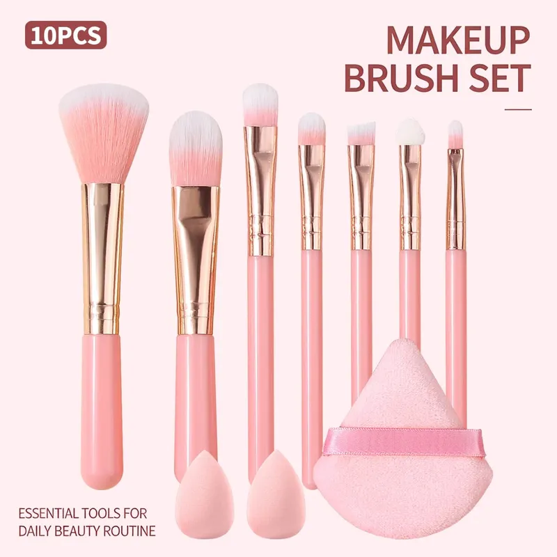 10-teiliges Make-up-Pinsel-Set, weiche Kosmetikpinsel-Set mit Make-up-Schwamm, Dreieck, Puderquaste, für Gesicht, Augen, tägliche Schönheit, Make-up-Tools