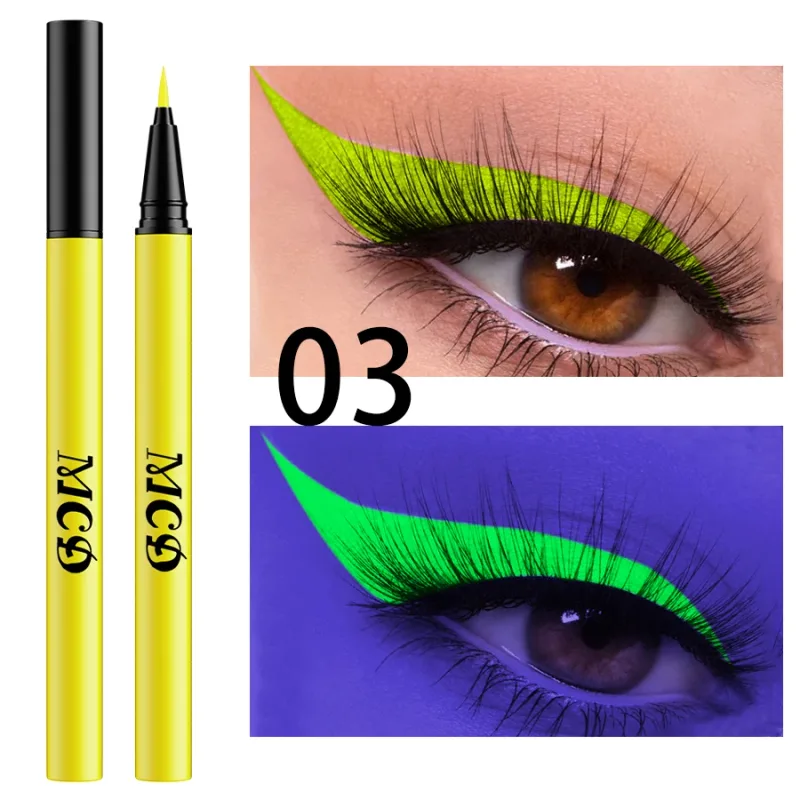1PC UV Light Neon อายไลเนอร์ปากกาแต่งหน้าสีฟ้าสีเขียวกันน้ำสี Eye Liner ดินสอ Make Up เครื่องสำอางสีเหลืองสีม่วง — image 8