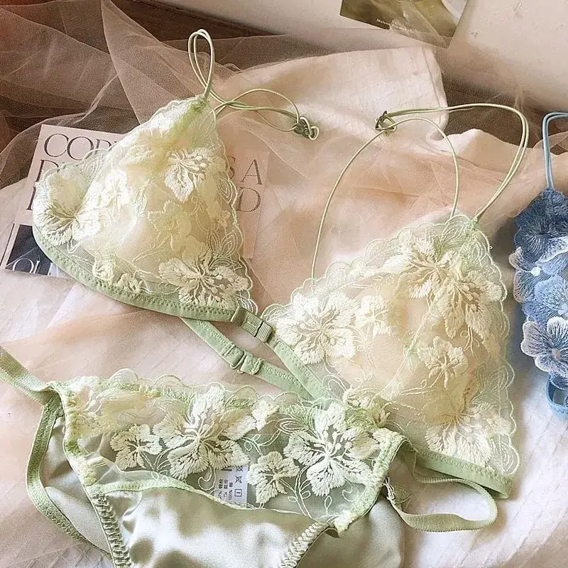 Bralette Renda Perancis Payudara Kecil Wanita Tanpa Wayar Ultra Nipis Seksi Sulaman Mesh Tanpa Underwire Push Up Set Bra Keselesaan BANERDANNI — image 10