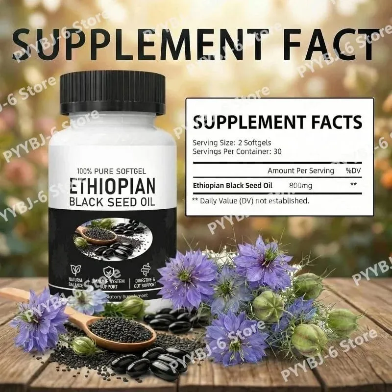 Ethiopische zwarte zaadolie Biologisch koudgeperst immuunsysteemondersteuningssupplement 60 softgels voor gewrichtsgezondheid en antioxidantbescherming