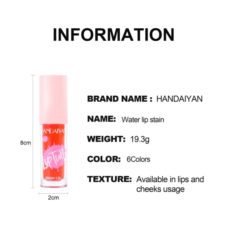 Pelbagai guna 6 Warna Lip Gloss Pipi Tint Pelembap Tahan Lama Pewarna Bibir Blush Makeup Noda Bibir Lipgloss Berkilat Kosmetik — image 7