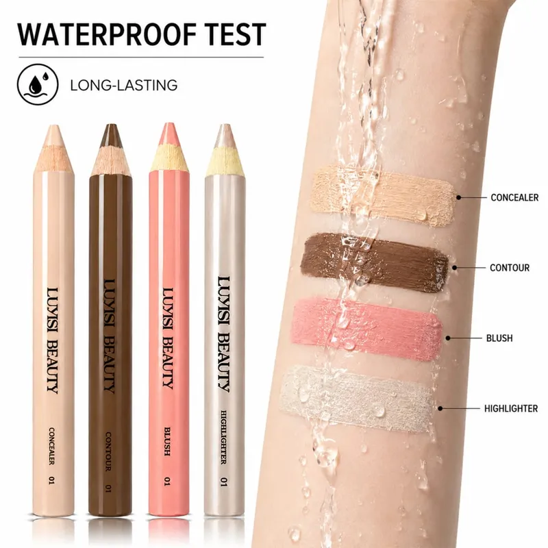 4 pièces/ensemble stylos de maquillage pour le visage correcteur + Contour + Blush + surligneur imperméable à l'eau couverture constructible velours mat et perle brillant-nourrissant.