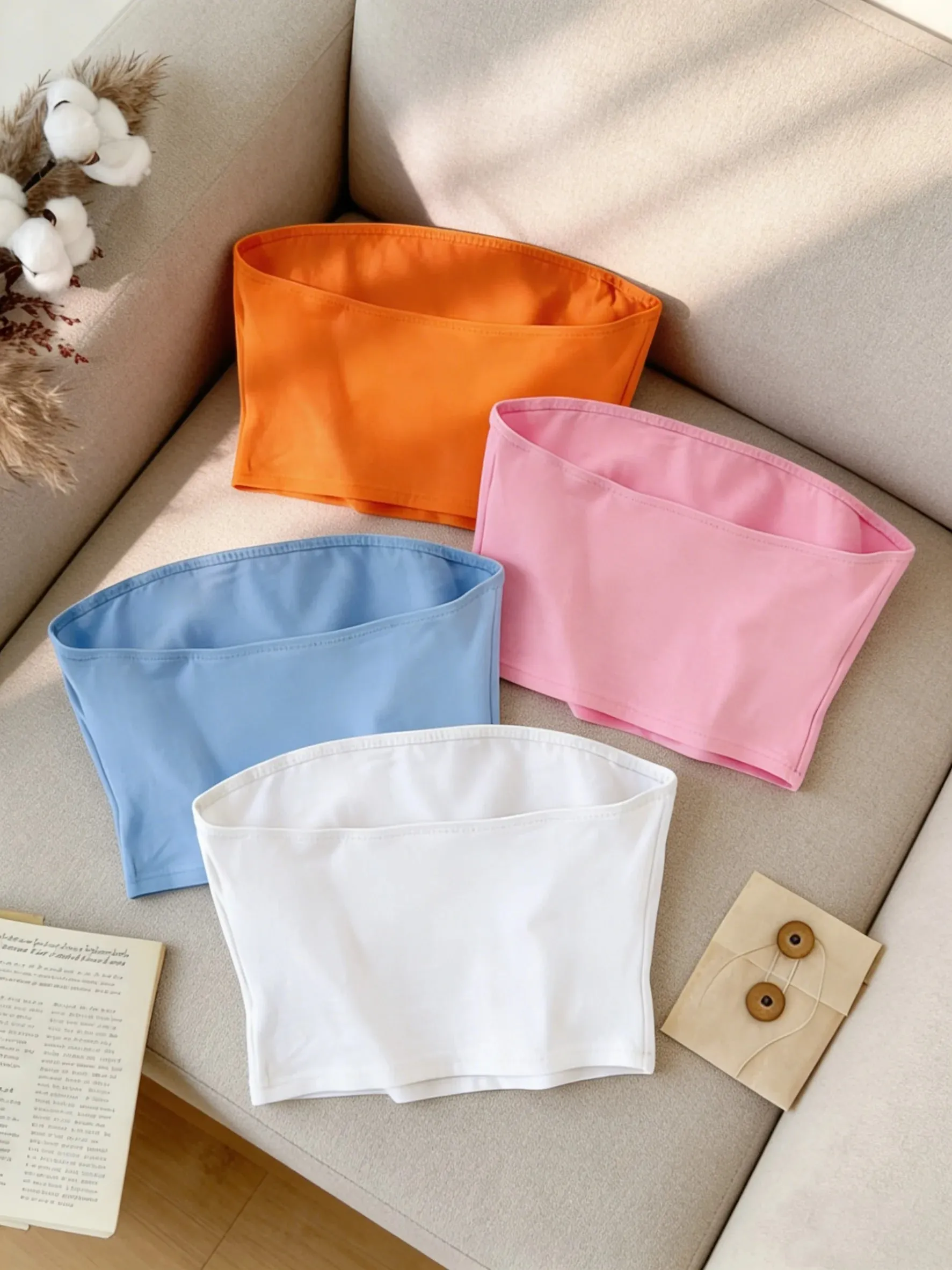 Women 4 Pack Strapless Tube Top Set Casual Solid Sleeveless Bandeau Top Set — image 3