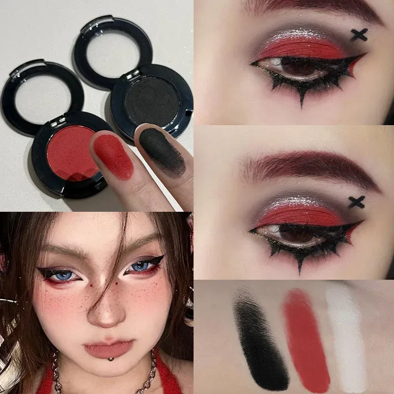 Sombra de ojos gótica Rojo Mate, sombra de ojos de gusano de seda blanca, paleta de delineador de ojos, maquillaje de ojos, Cosméticos de sombra de ojos ahumados Punk azul mate — image 4
