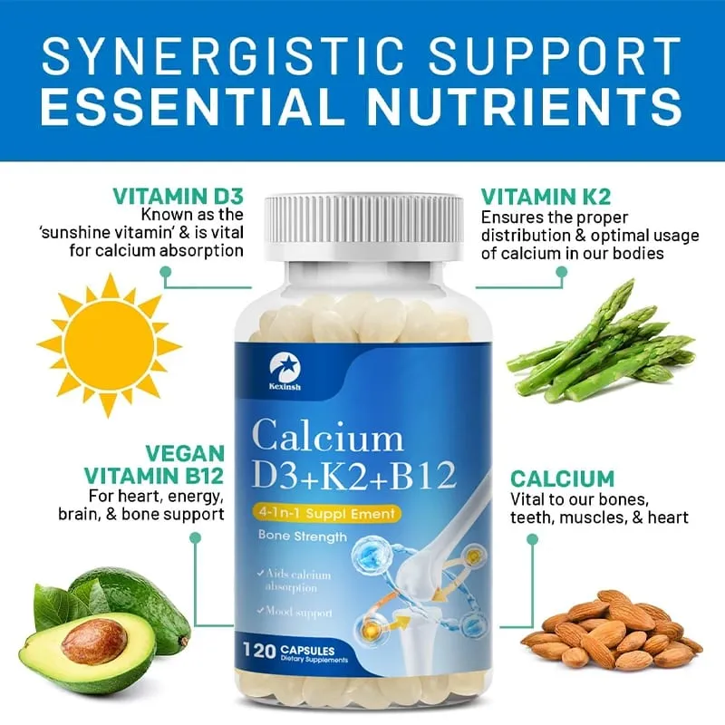 Kapsul Vitamin D3K2 Kexinsh Vb12 Sokongan Kalsium Penyerapan Kalsium Tulang Gigi Jantung Kesihatan Otak Sendi Fungsi Imun — image 5