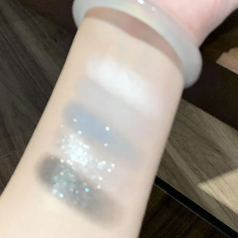 5 สีซีเมนต์โลหะสีเทาอายแชโดว์ Glitter Pearlescent Punk Smoky Eye Highlighter Matte White Face Brightening — image 6