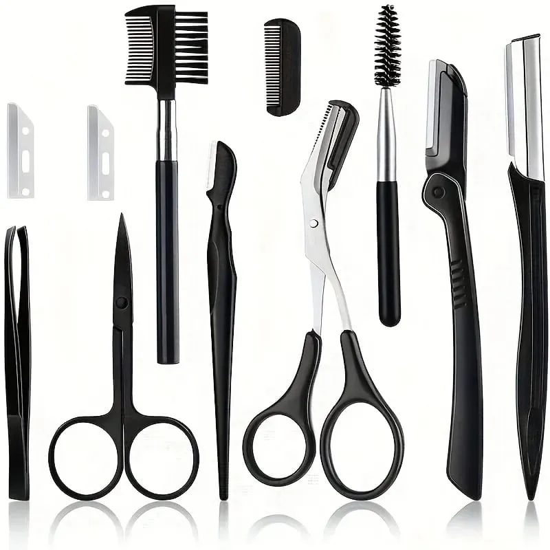 Ensemble de tondeuses à sourcils, ciseaux, pincettes, rasoir, grattage, peigne à sourcils, pince à sourcils, outils de maquillage, 3/4/5/11/12 pièces — image 9
