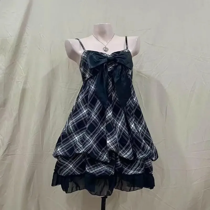 Sommer Neue Vintage Elegante Frau Kleid Liebsten Bogen Patchwork Hohe Taille Puffy Mini Kleid Weibliche Französisch Chic Sexy Outfits 2025 — image 14