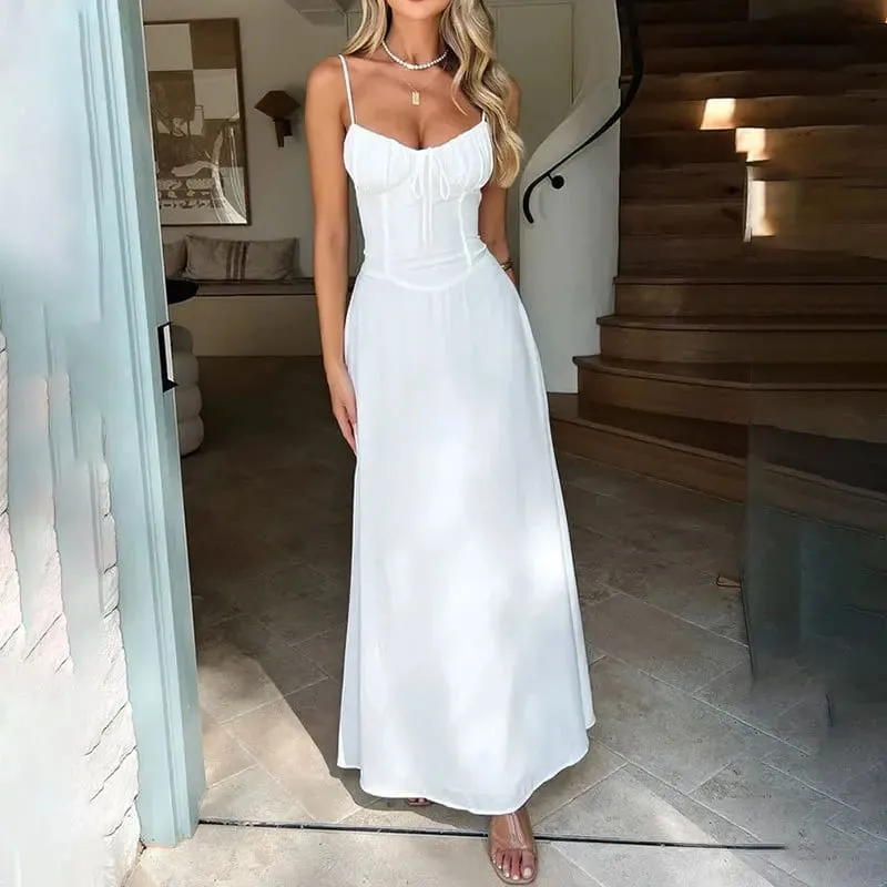 Robe mi-longue de couleur unie pour femmes, tenue de soirée élégante, ligne a, nouée sur le devant, parfaite pour les fêtes et les vêtements d'été, nouvelle collection — image 4