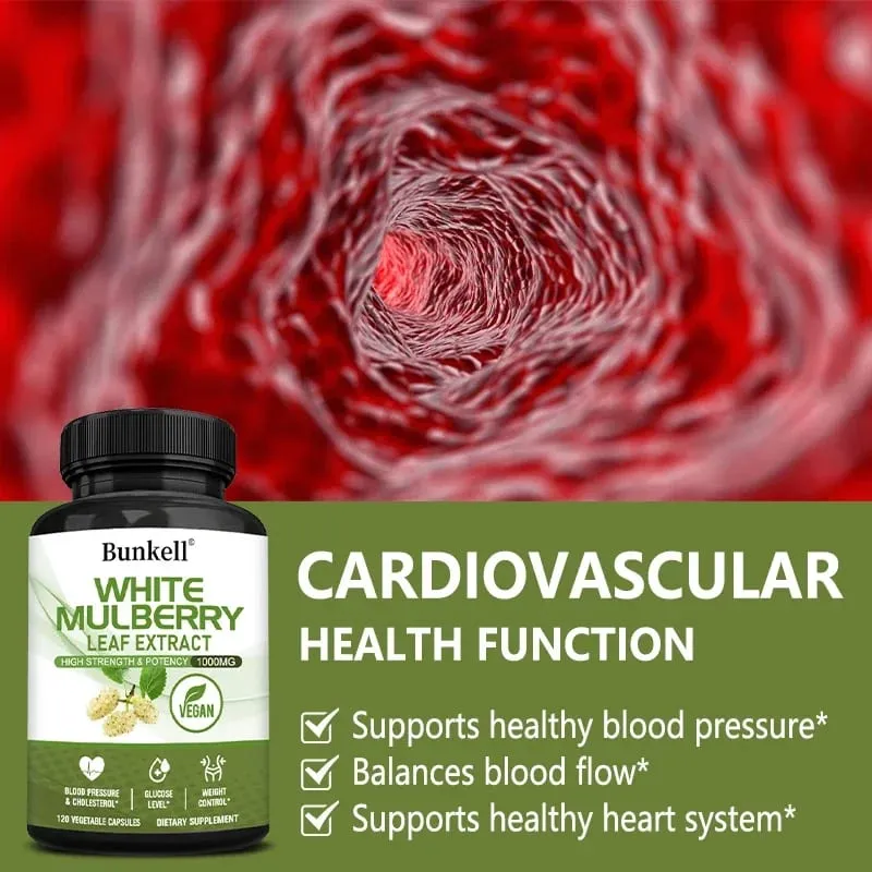 Hvidt Mulberry Leaf Extract 1000mg - 120 Kapsler Hvid Mulberry Leaf Ikke-GMO glutenfrit supplement Høj styrke og styrke — image 5