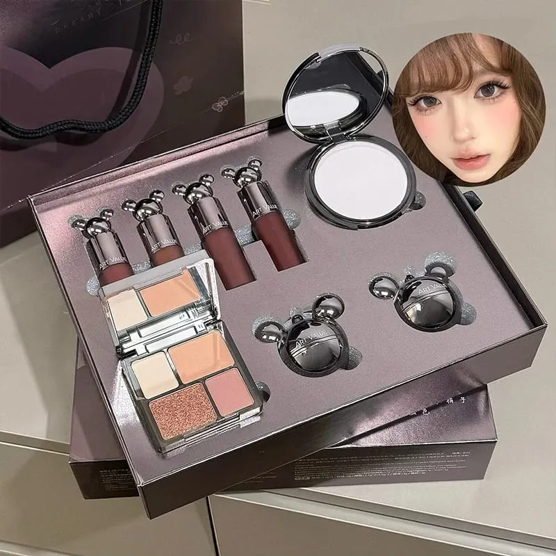ART VALUE Makeup-sæt inkluderer 4 Lip Mud 1 Face Blush 1 Presset Powder 1 Eyesshadow Palette 1 Highlighter Powder 8 STK Kosmetik