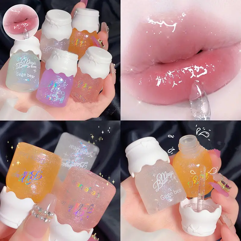 Gege Bear Butterfly Knot Lip Gloss Moisturizing Hydrating Mirror Shine sparkling Non-stick Cup Lipstick Beauty Makeup — image 2