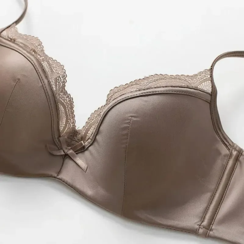 Tunn släta satin-bh och -byxor för kvinnor sommar-solid spetsdekor Anti slapp underkläder BH Söt underkläder kostym Нижнее Белье — image 6