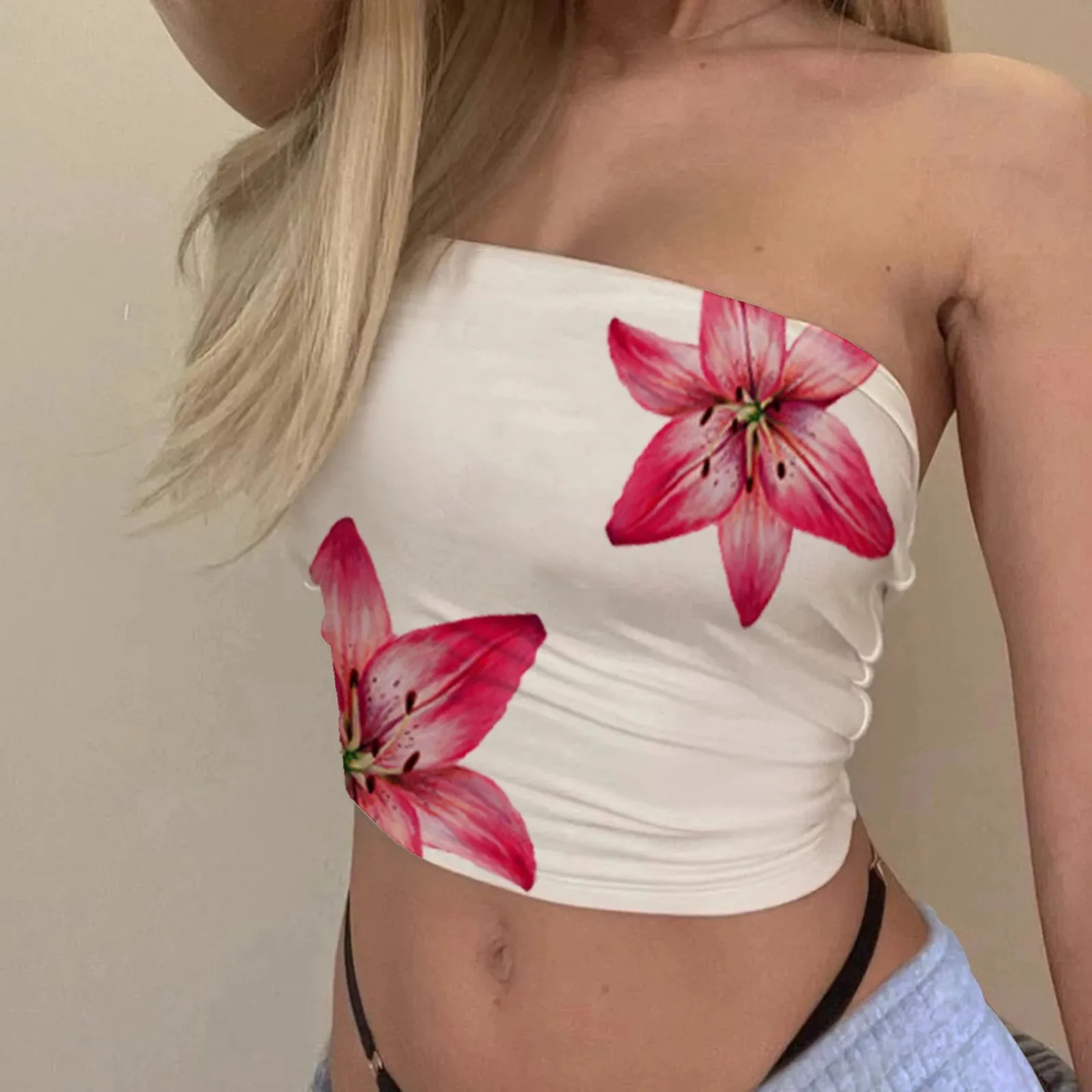 Hauts tubulaires à imprimé Floral pour femmes, hauts Bandeau sans bretelles, chemises cintrées, Streetwear, été — image 2