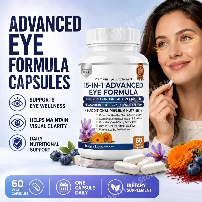 Premium 15-in-1 Advanced Eye Formula mit Lutein, Zeaxanthin, Astaxanthin, Heidelbeere und Safran, unterstützt das Wohlbefinden der Augen, 60 Kapseln — image 1