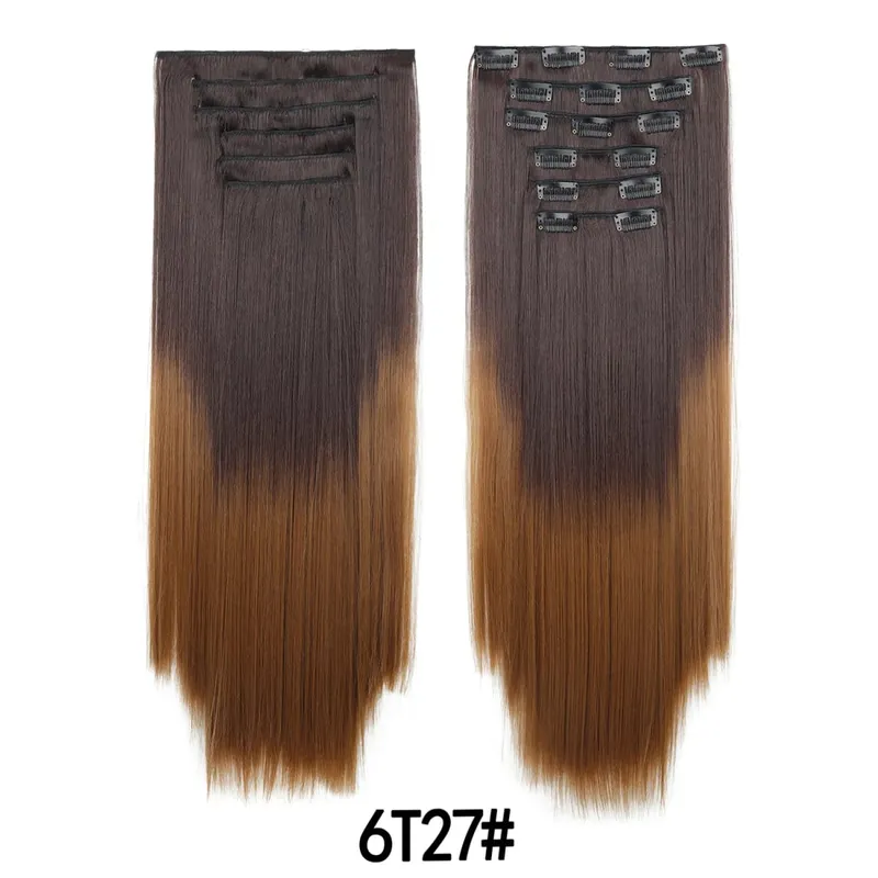 6 pezzi set clip nelle estensioni dei capelli 24 pollici lungo rettilineo testa piena capelli sintetici ombre sfumatura di colore uso quotidiano per le donne signore — image 9