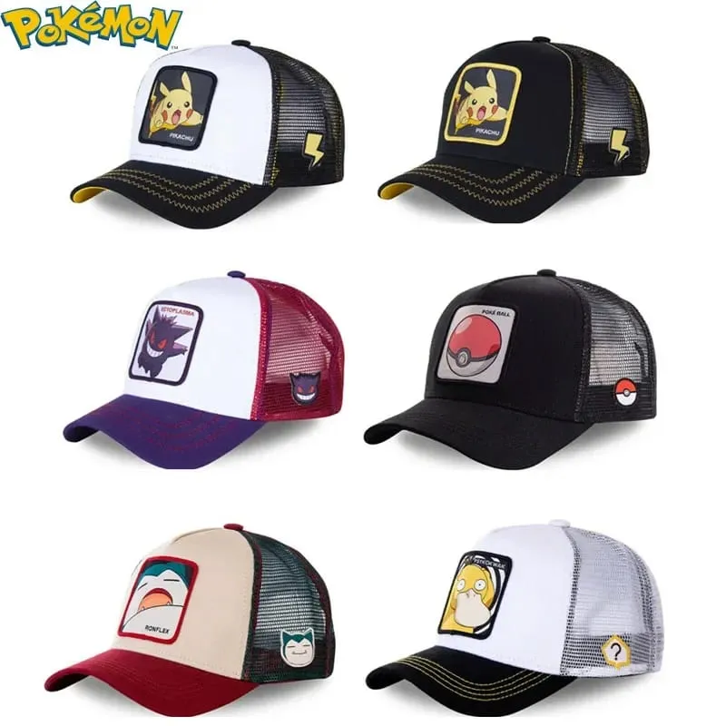 Pokemon Berretto da baseball ricamato di alta qualità Pikachu Gengar Snorlax Psyduck Anime Cappello in rete traspirante regolabile Regali Cosplay — image 1