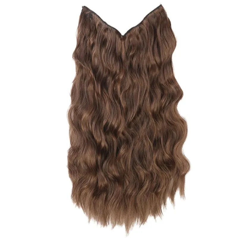 Black Halo Hair Extensions ที่มองไม่เห็นลวดปรับขนาด 22 นิ้วยาว Wavy Curly Hairpieces สำหรับผู้หญิงไม่มีคลิป — image 9