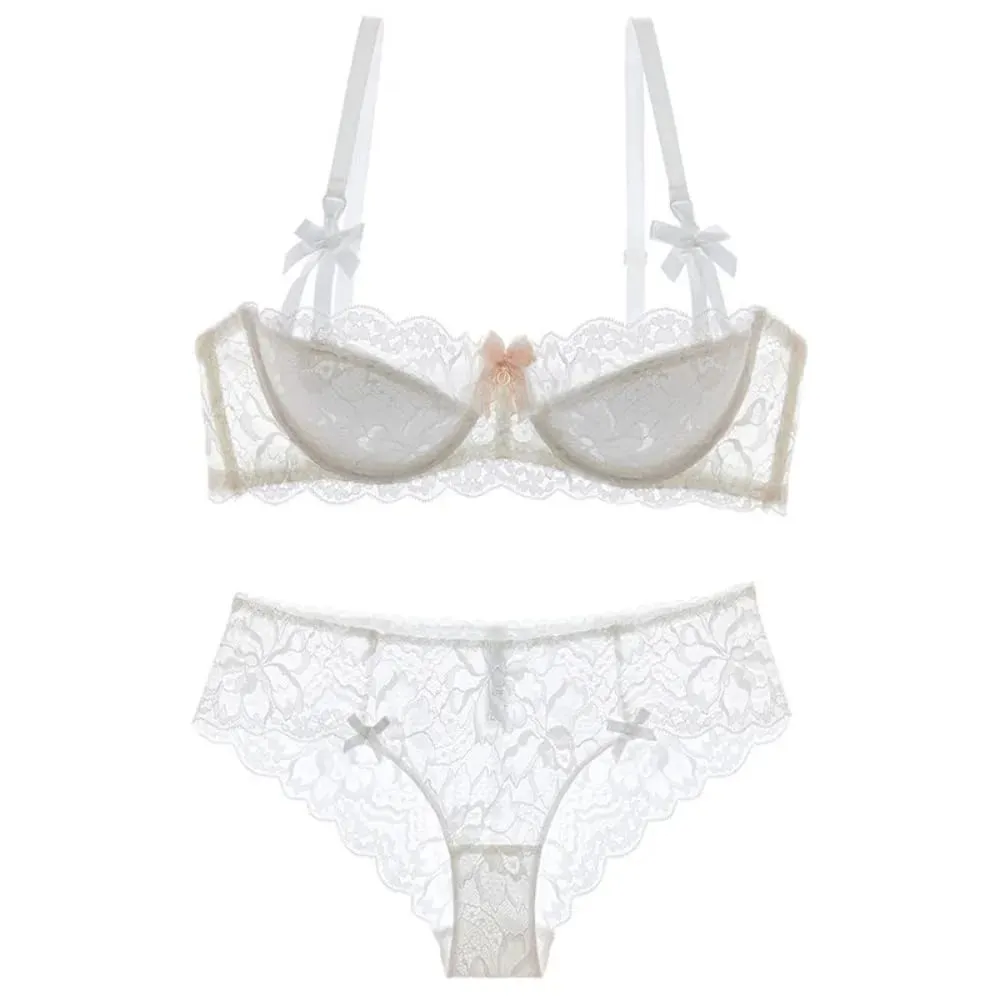 Franse Kant Half Cup Bh Set Strik Schouderriem Dunne Grote Buste Minimizer Pure Desire Lingerie Voor Tienermeisjes Dagelijkse Outfit — image 5