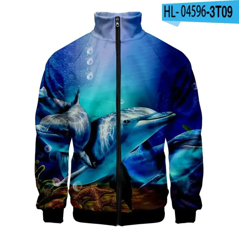 Harajuku Popular Novelty dolphin 3D Print Zipper Raglan Jacket Windbreaker Boys/Girls Comfortable Stand Collar Jackets Coats — image 27